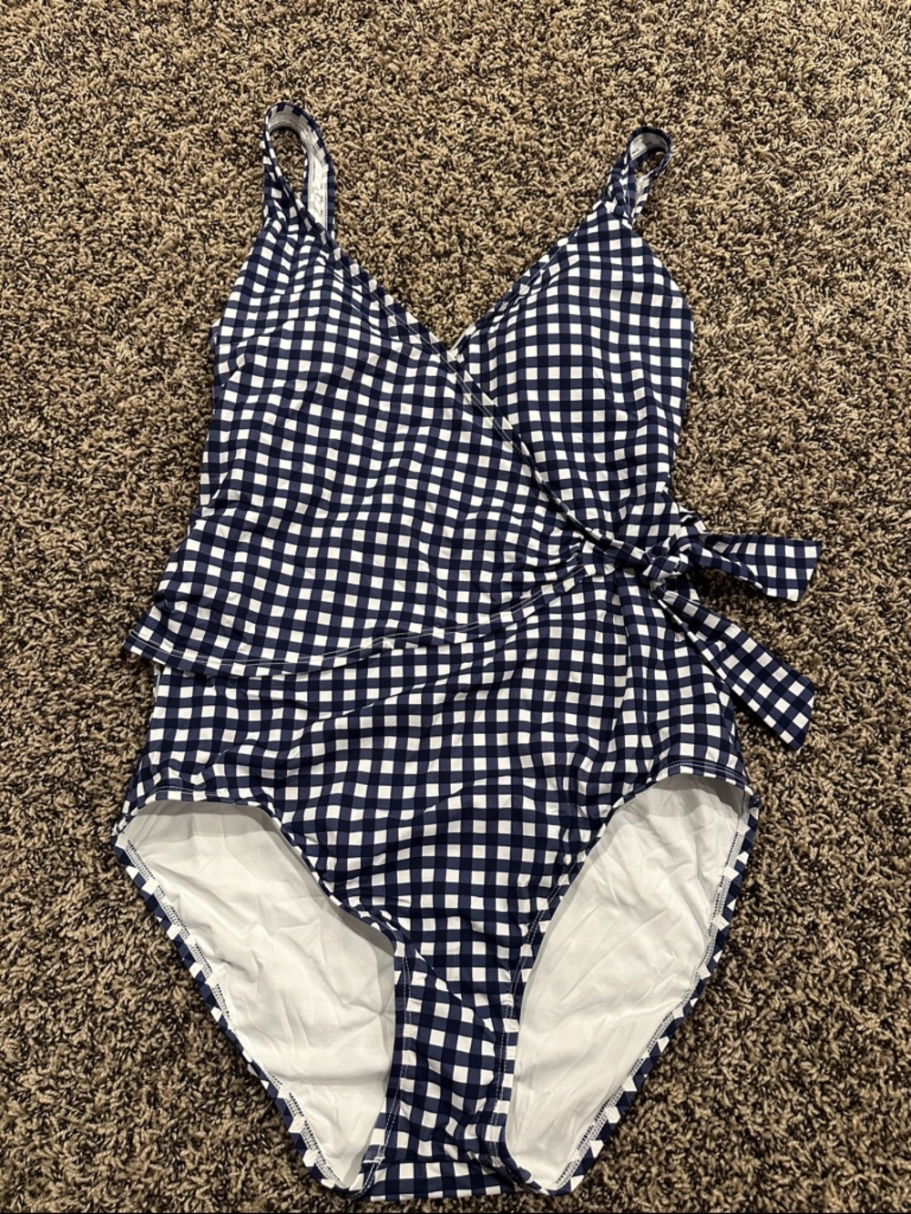Tommy Bahama Navy and White Gingham One-Piece Swimsuit with Side Tie